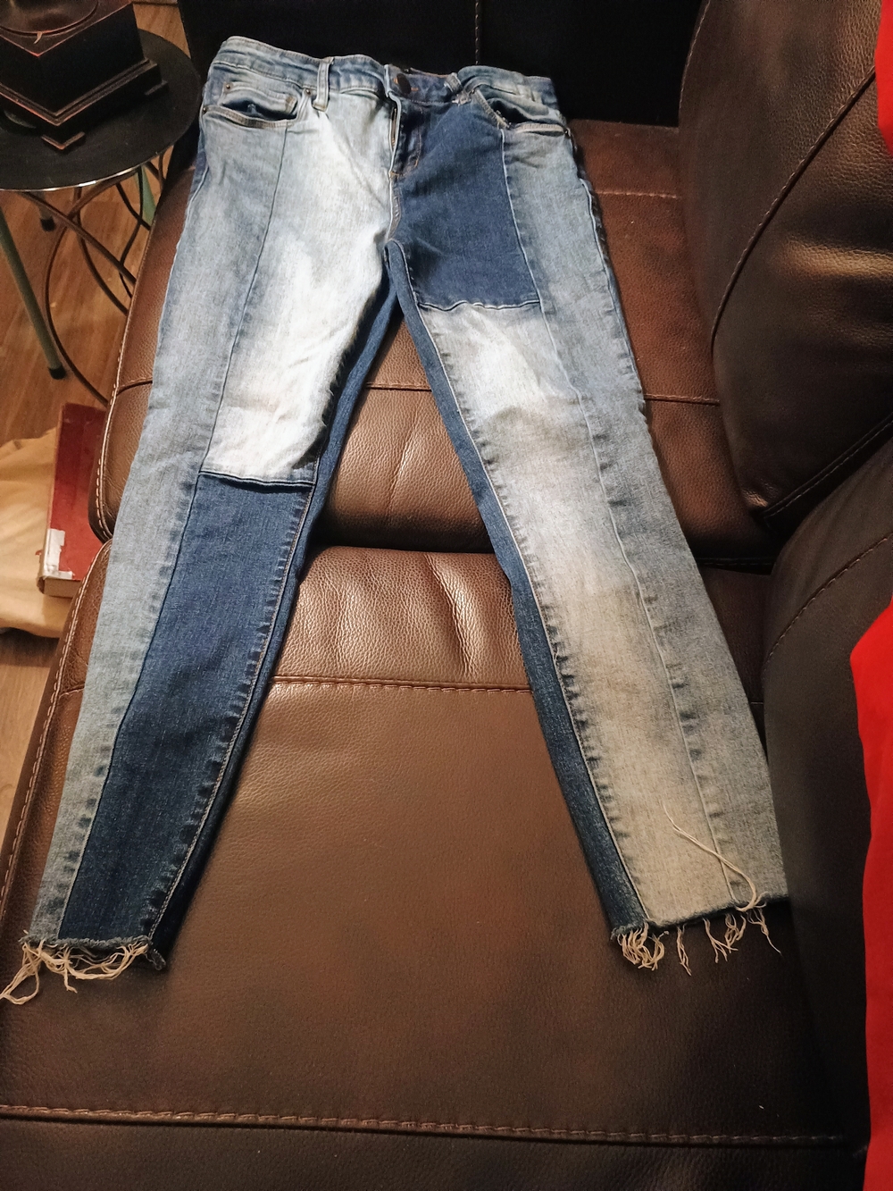 STS Blue Two-Tone Patchwork Ankle Skinny Jeans - Light & Dark Blue